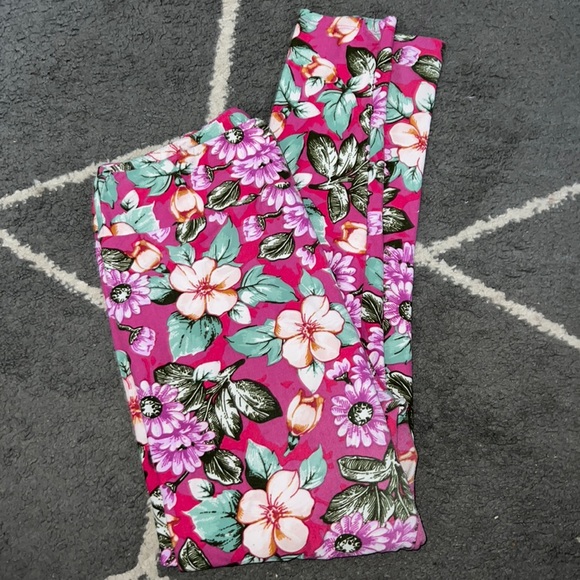 LuLaRoe Pink Floral TC Leggings - Picture 1 of 5